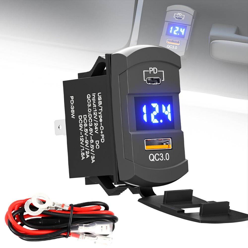 Car Boat USB Charger Socket LED Voltage Voltmeter Rocker Switch Panel 12V 36W