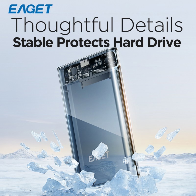 EAGET 2.5" External Hard Drive Enclosure USB 3.0 5Gbps SATA SSD Case UASP TRIM