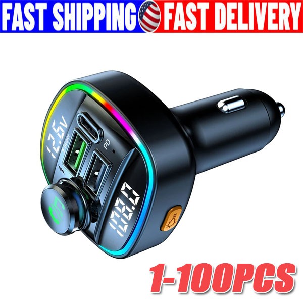 Bluetooth 5.0 Car Wireless FM Transmitter Adapter USB PD Charger AUX Hands LOT