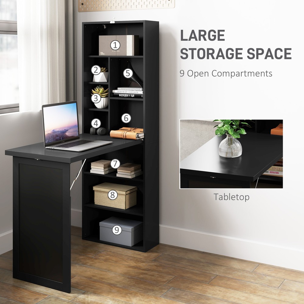Convertible Desk with Chalkboard & Shelf Multi-Use Computer Workstation, Black