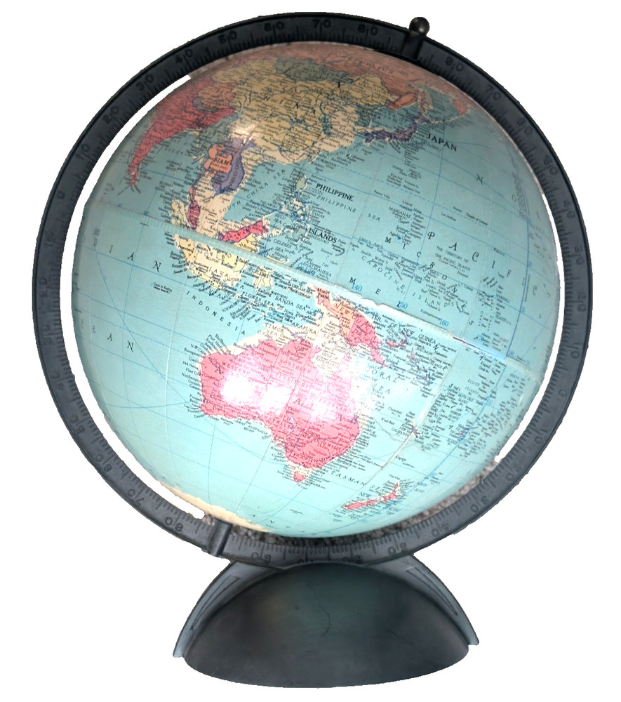 Excellent 1938 10" Replogle Precision Globe  (Siam) Art Deco