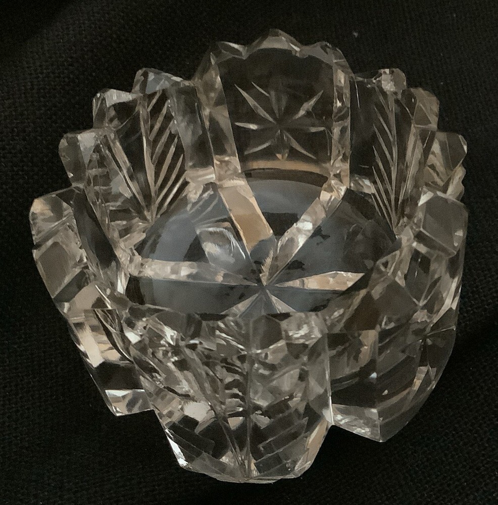 Round Clear Cut Crystal Open Salt Cellar Ribbed Star Pattern - 1 5/8" diameter