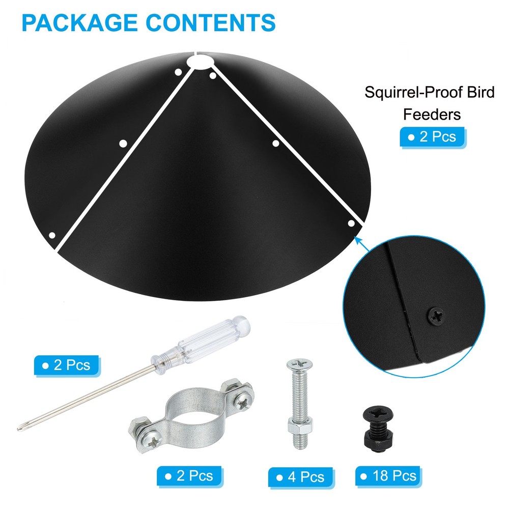 2 Pack Squirrel Baffle for Bird Feeders Pole 16 inch, Black