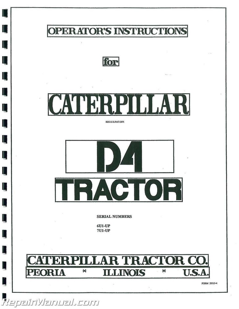 Caterpillar D4 Crawler Operators Manual