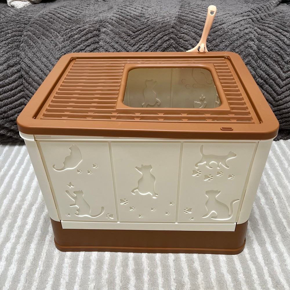 Enclosed Cat Litter Box, Printed Pattern Cat Litter Box Large Foldable Top-Entry