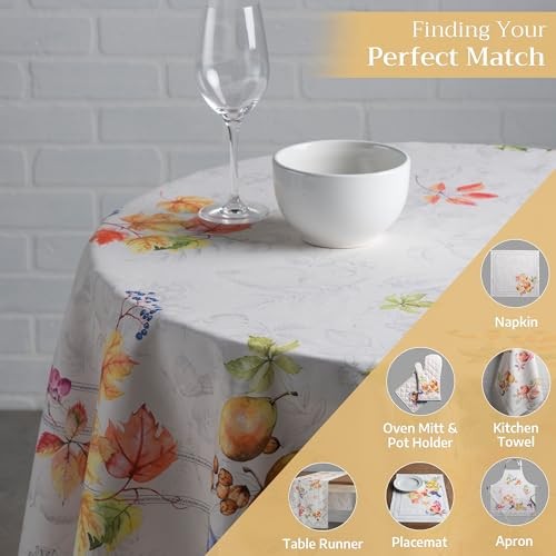 Table Cloth Round Table 100% Cotton 63 Inches Fall Tablecloth Reusable