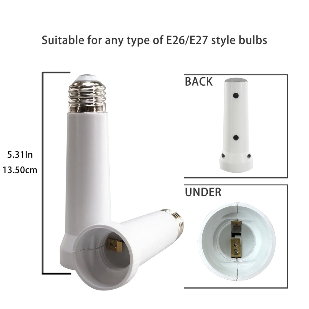 Light Socket Extender, E26/E27 Bulb Extender Standard White