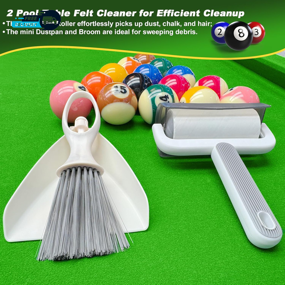 Billiard Pool Table Accessories Kit: 10 Piece Set with 2 Pool Table Brushes