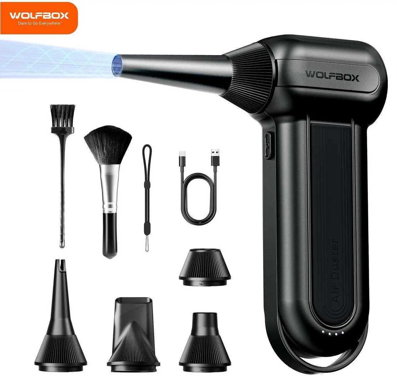 WOLFBOX Rechargeable Air Duster 150000RPM Brushless Motor Turbo Fan Blower DF100