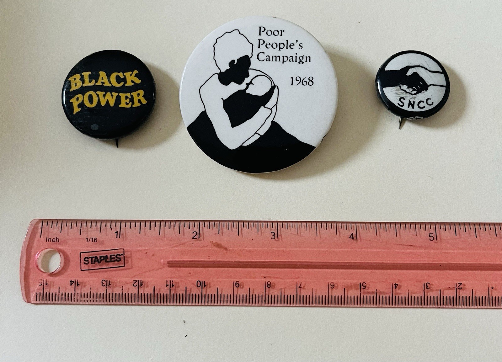 3 1960s Civil Rights Buttons: SNCC, Black Panthers & Poor People’s Campaign