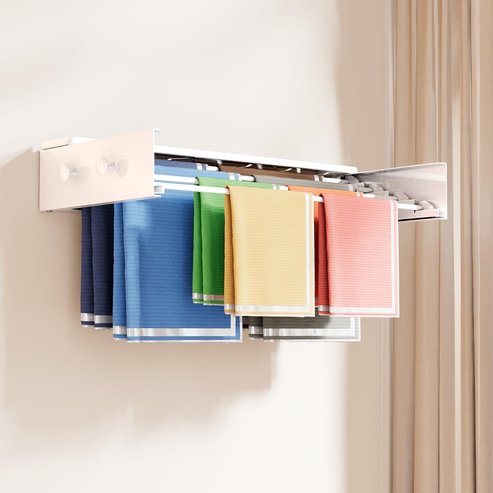 Wall Mounted Drying Rack with 4 Hooks and Shelf, Foldable Clothes Drying Rack...