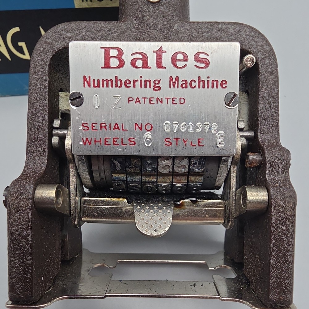 Vintage Bates American Numbering Stamp Machine 7 Wheels Style E With Box