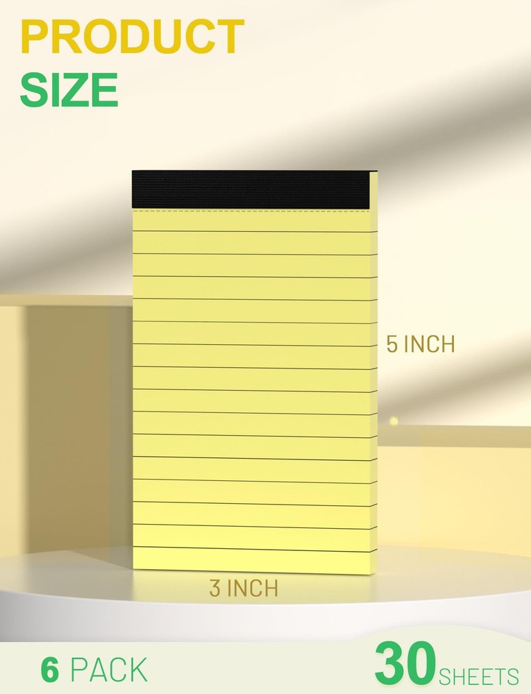 Small Notepads 3x5 Lined Pocket Writing Pads 6 Pack