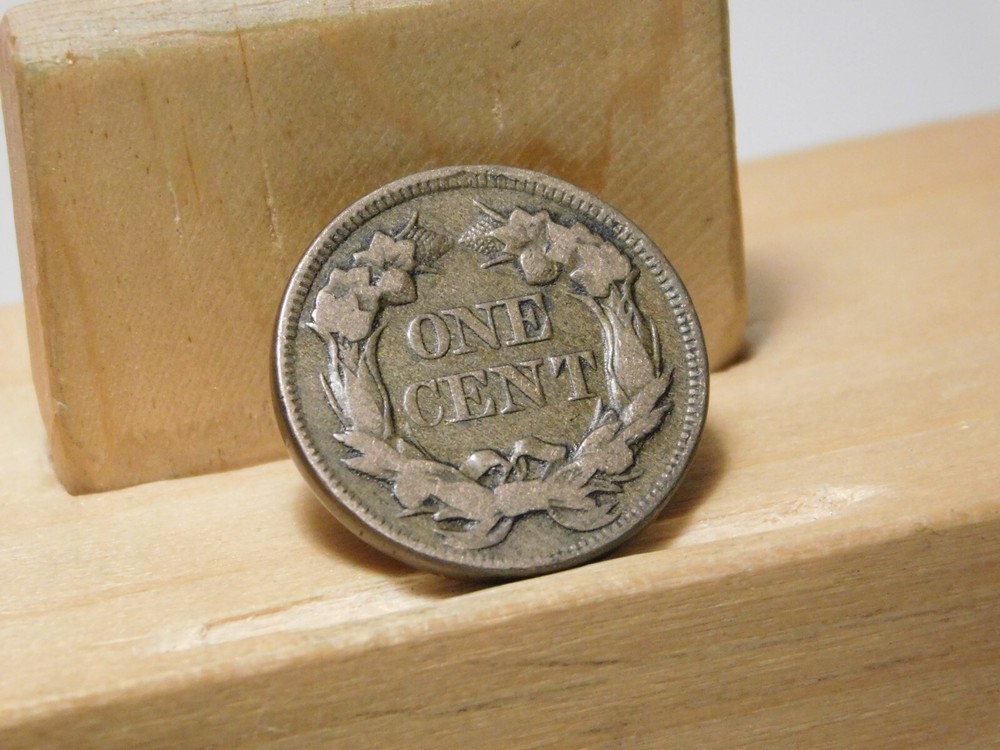 1857 U.S. Flying Eagle cent, lamination error at edge