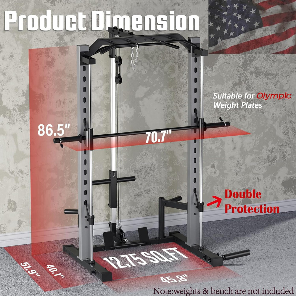 All-In-One Adjustable Smith Machine with Lat-Pull down System Multi-Function Pow
