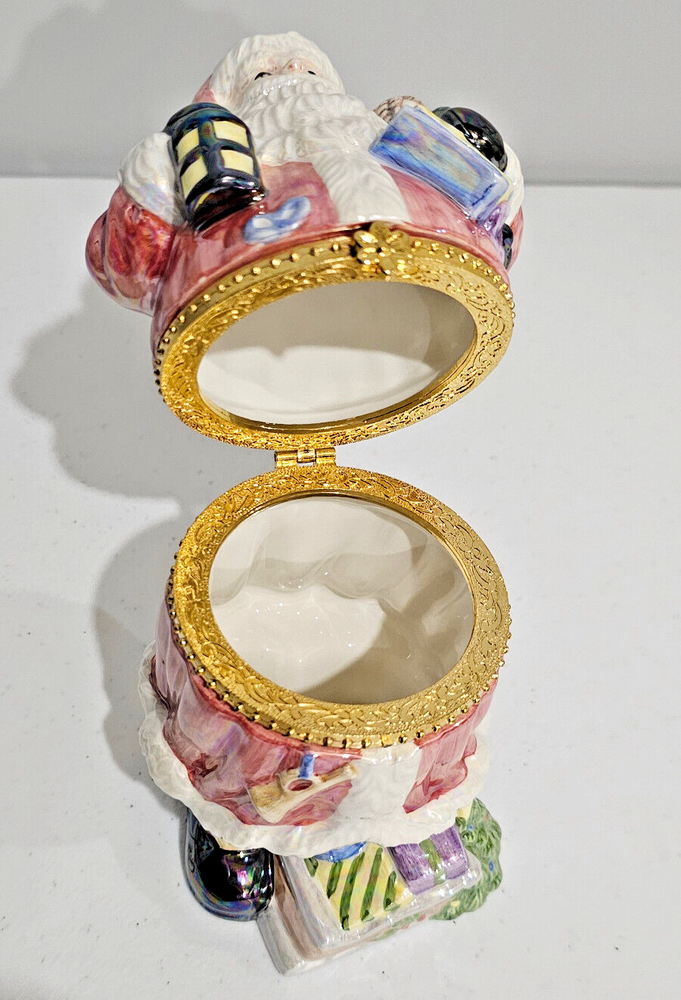 Santa Trinket Boxes Hinged with Colorful Painted Presents