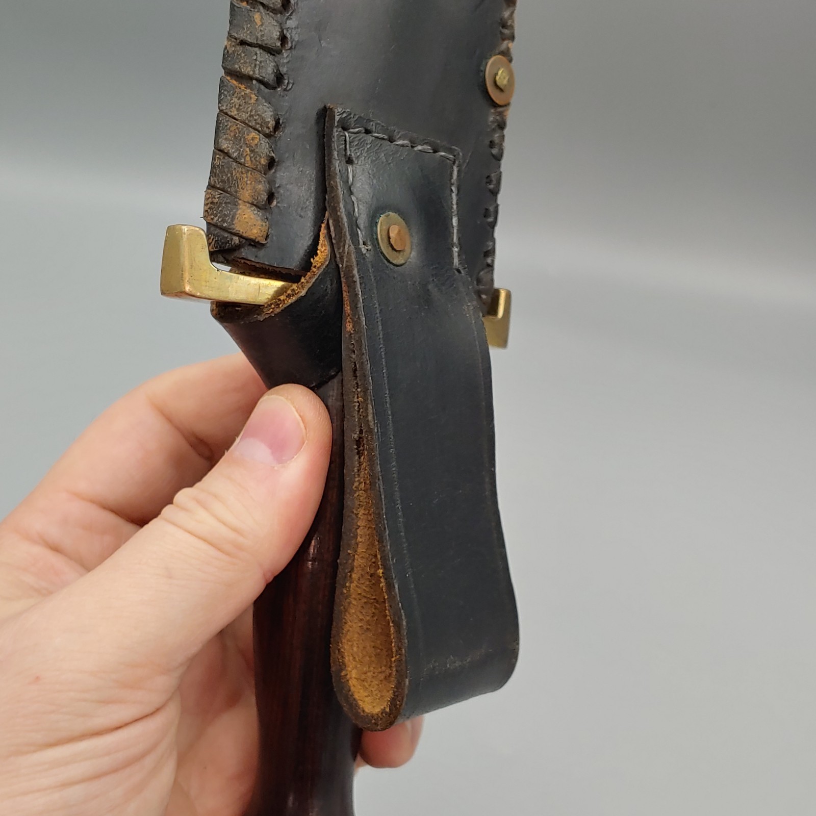 VTG Custom Arkansas Toothpick Knife Dagger w/ Sheath 19" walnut/brass handle 12"