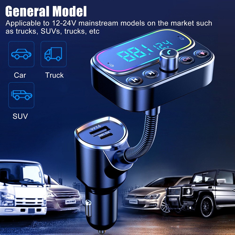 Car Bluetooth FM Transmitter Radio MP3 Wireless Adapter Hands-Free 3Port Charger