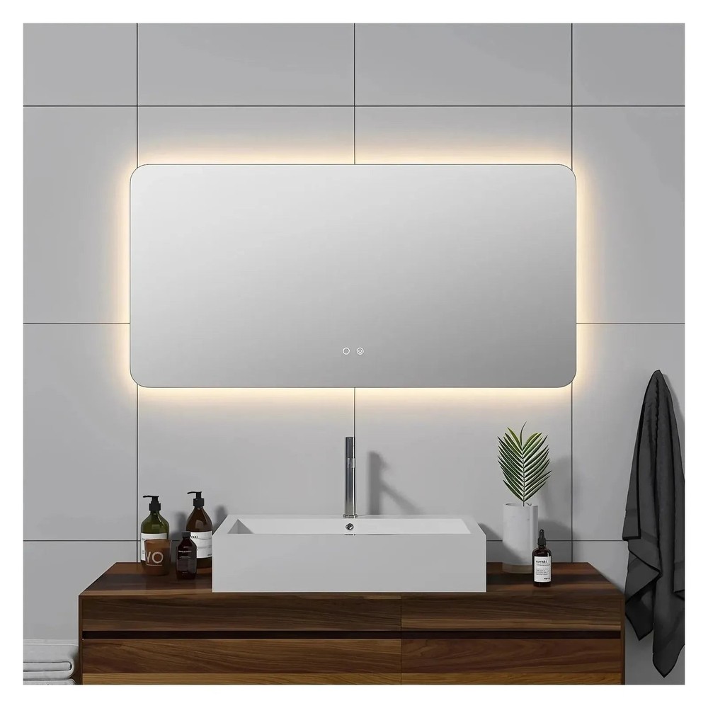 LUXOR ROUNDED CORNERS LED VANITY MIRROR; ADJUSTABLE TEMP. & BRIGHTNESS; 48 x 24