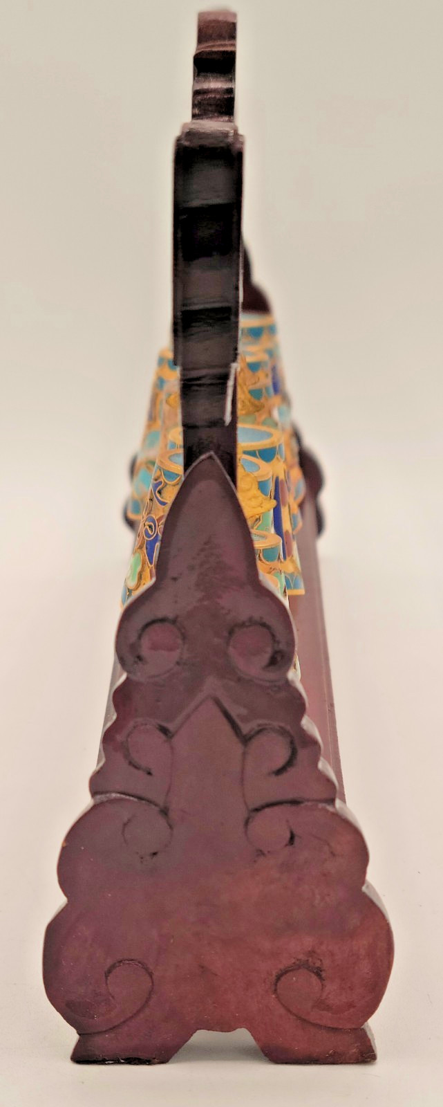 Chinese Cloisonne Graduated Musical Bell Set on Wood Carved Stand FREE SHIP