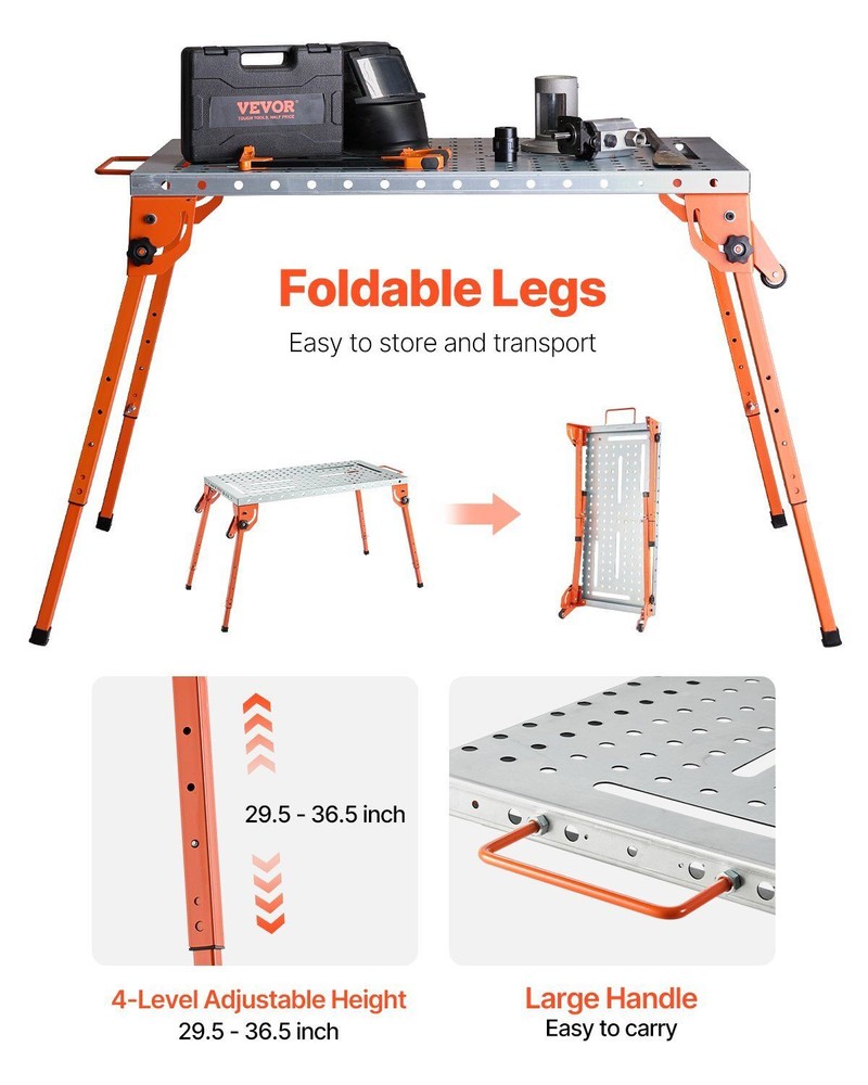 44" x 21" Welding Table 500LBS - Folding Workbench with 4-Level Height