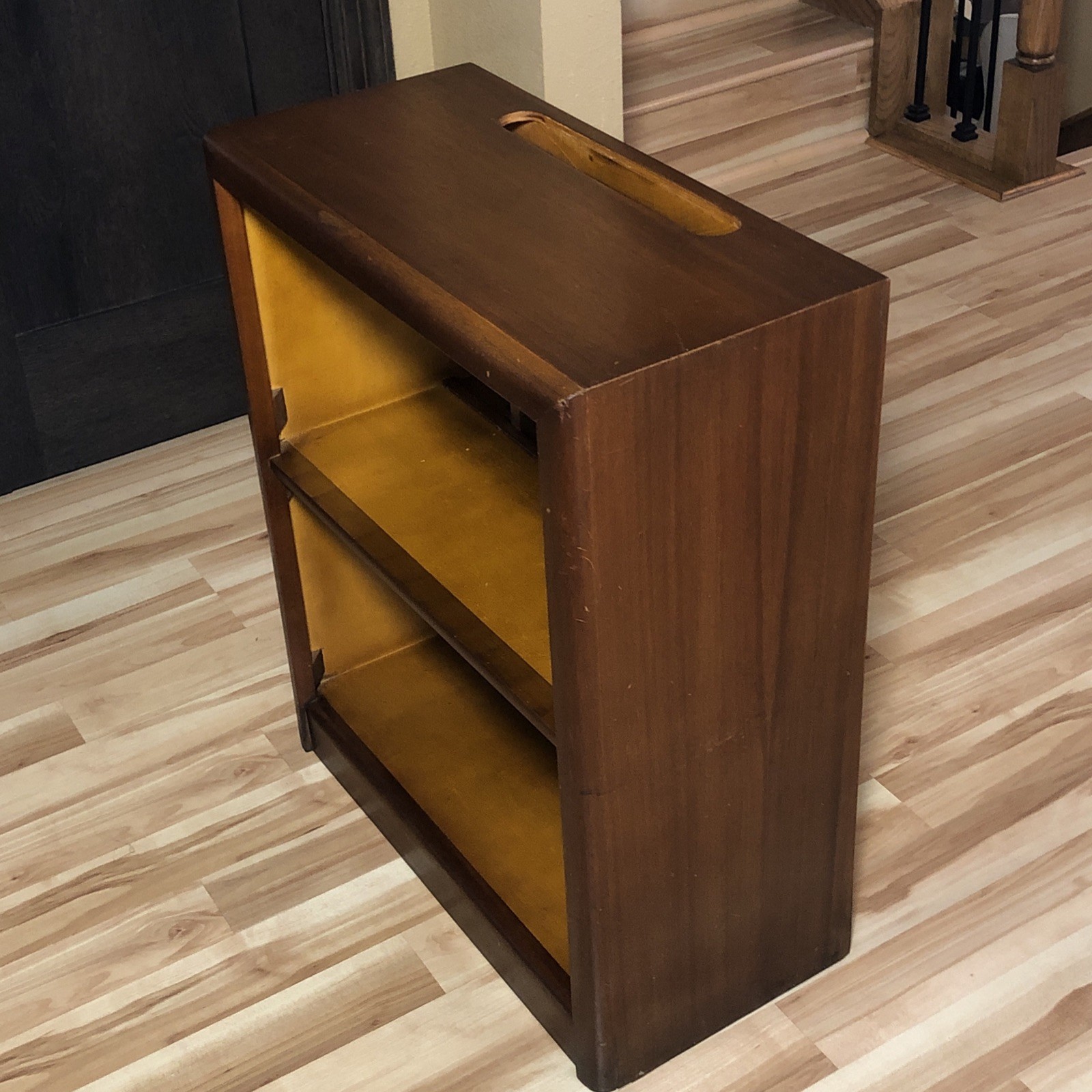 Midcentury Mahogany Wood Encyclopedia Bookcase Bookshelf Rounded Edges VTG MCM