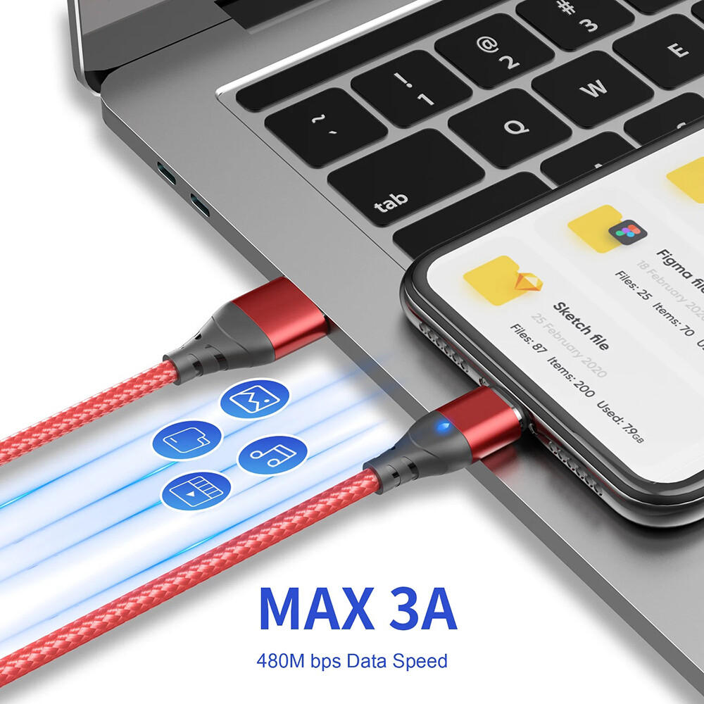 3A Magnetic Type C Cable Fast Charging Data Sync Cable For Samsung Huawei Xiaomi