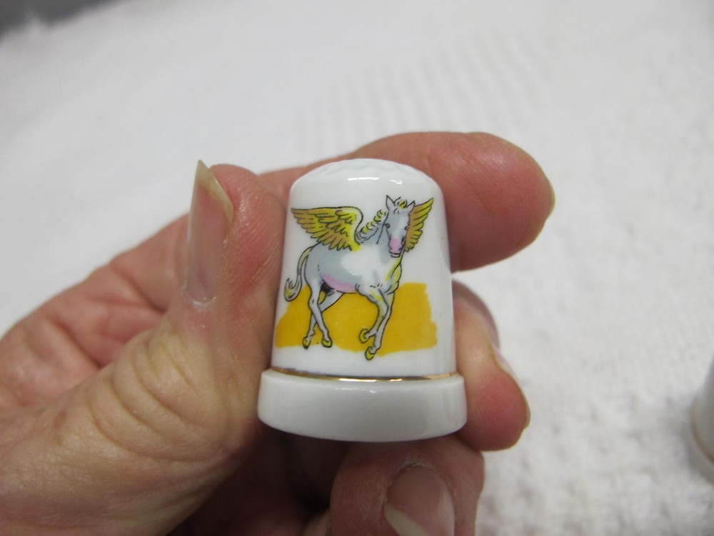 3pc Porcelain Thimbles Pegasus & Unicorn