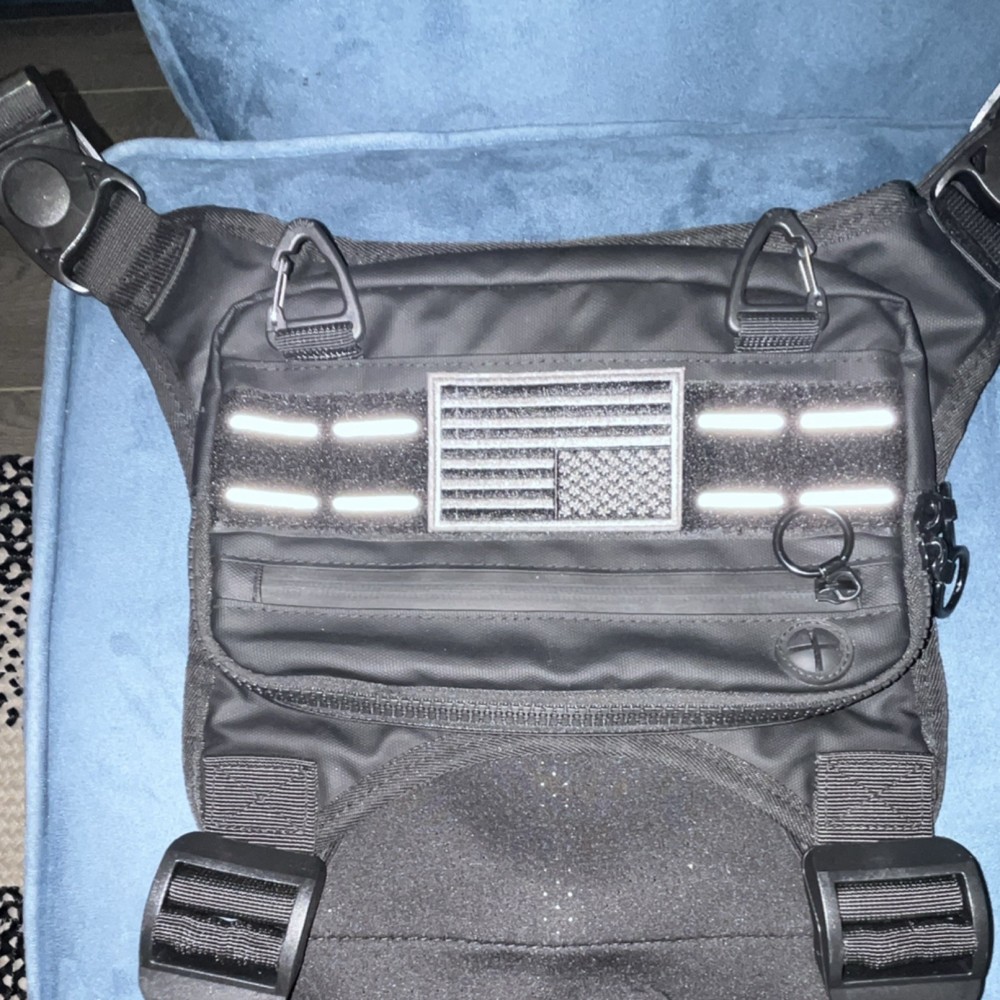 Black Tactical Chest Rig Reflective Strips Adjustable Lightweight Flag Patch