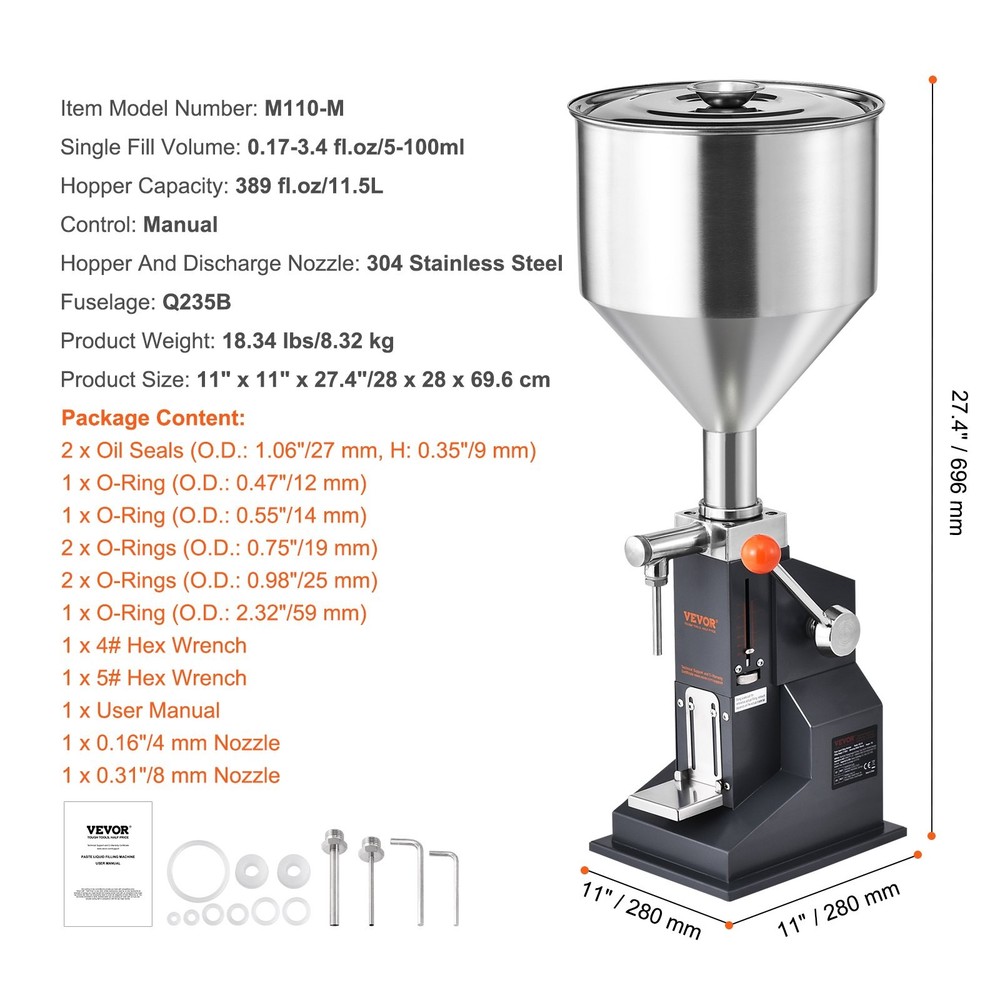 Manual Paste Liquid Filling Machine, 5-100ml Bottle Filler, Adjustable Bottle