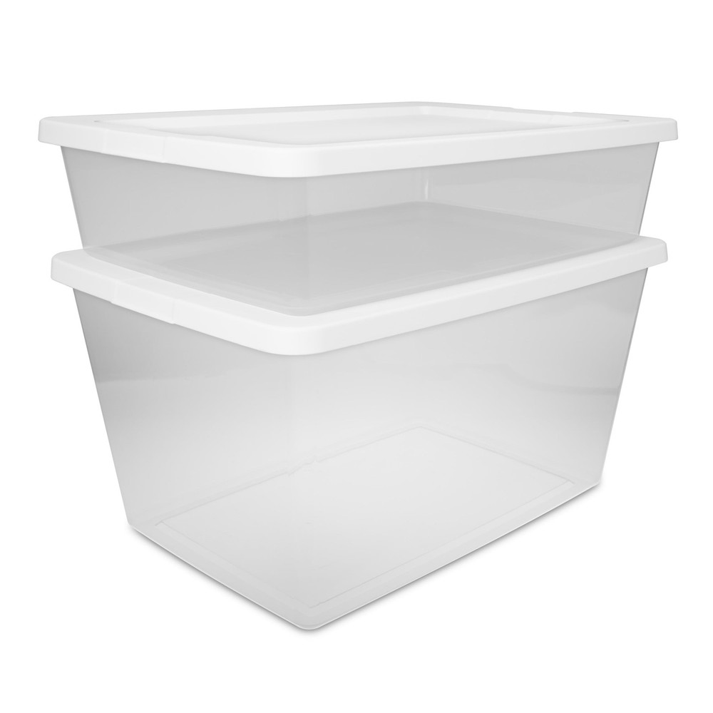 58 Quart Medium Storage Bin Clear Plastic Storage Container W/ Snap-On Lid White