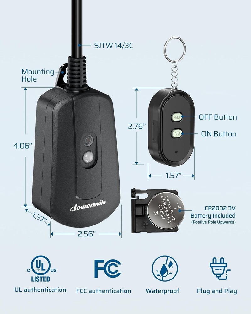 Outdoor Wireless Light Switch – 15 Amp Remote Control Outlet with 100ft Range