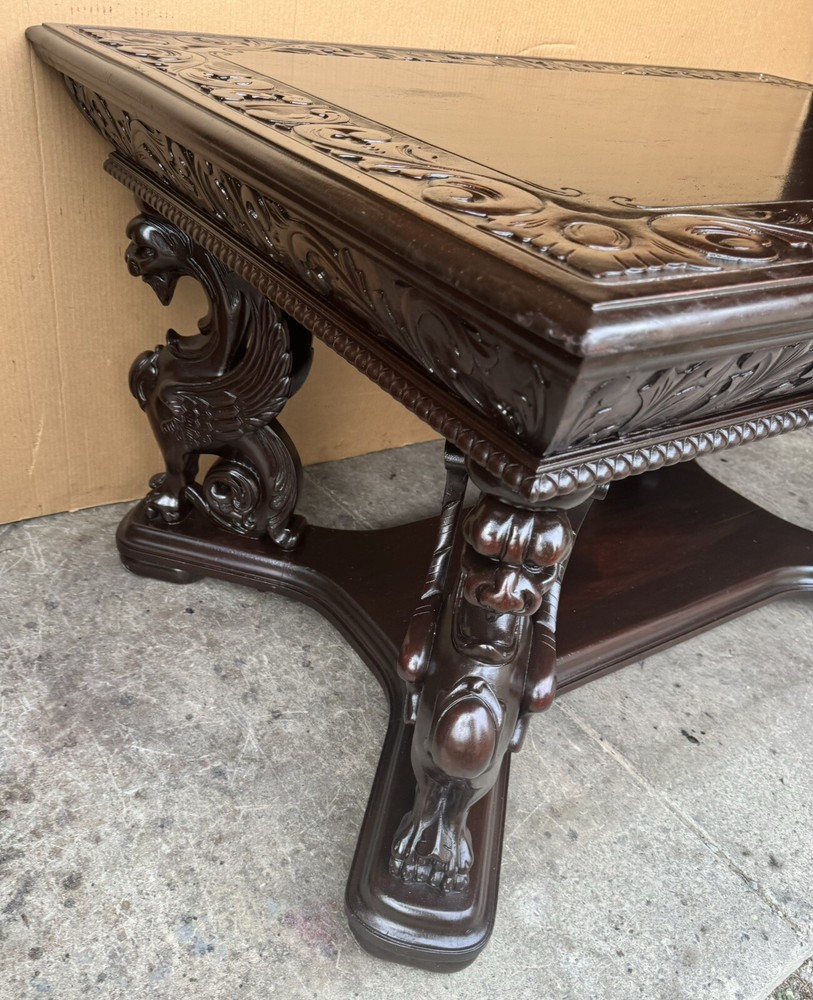 R. J. HORNER CARVED WING GRIFFIN LIBRARY TABLE