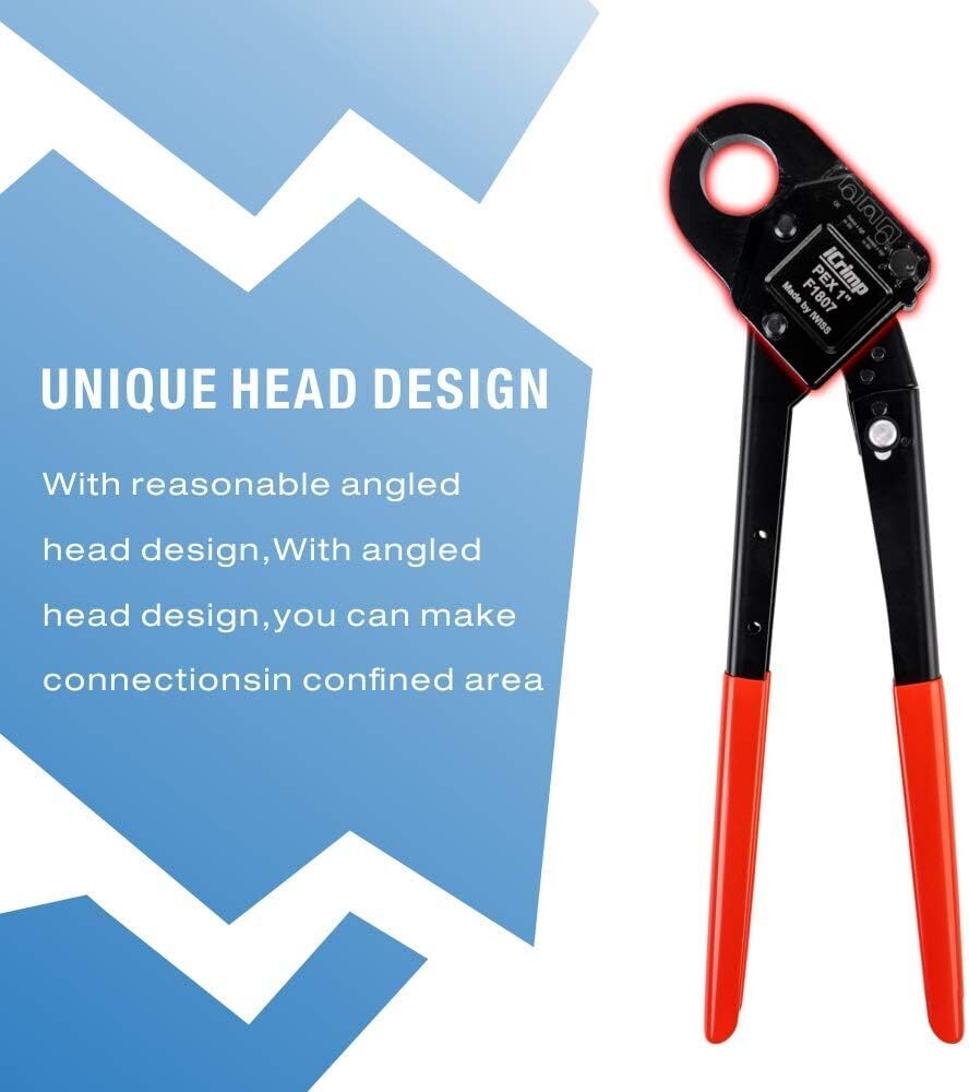 Angle Head 1" PEX Pipe Crimping Tool Single Crimper W/ Foldable Handle Tool New