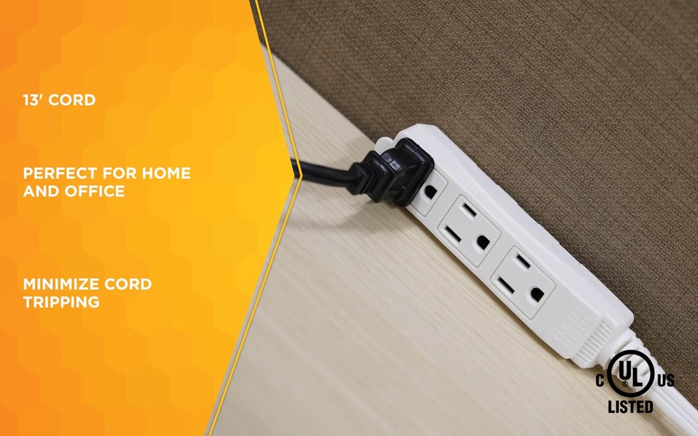 Woods Slimline 2232 Angled Flat Plug Extension Cord, Space Saving Flat Design,