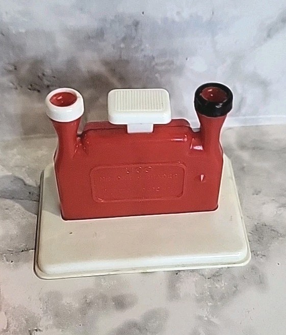Vintage German Plastic Automatic Needle Threader Stand Case Miniature 2 Chimneys