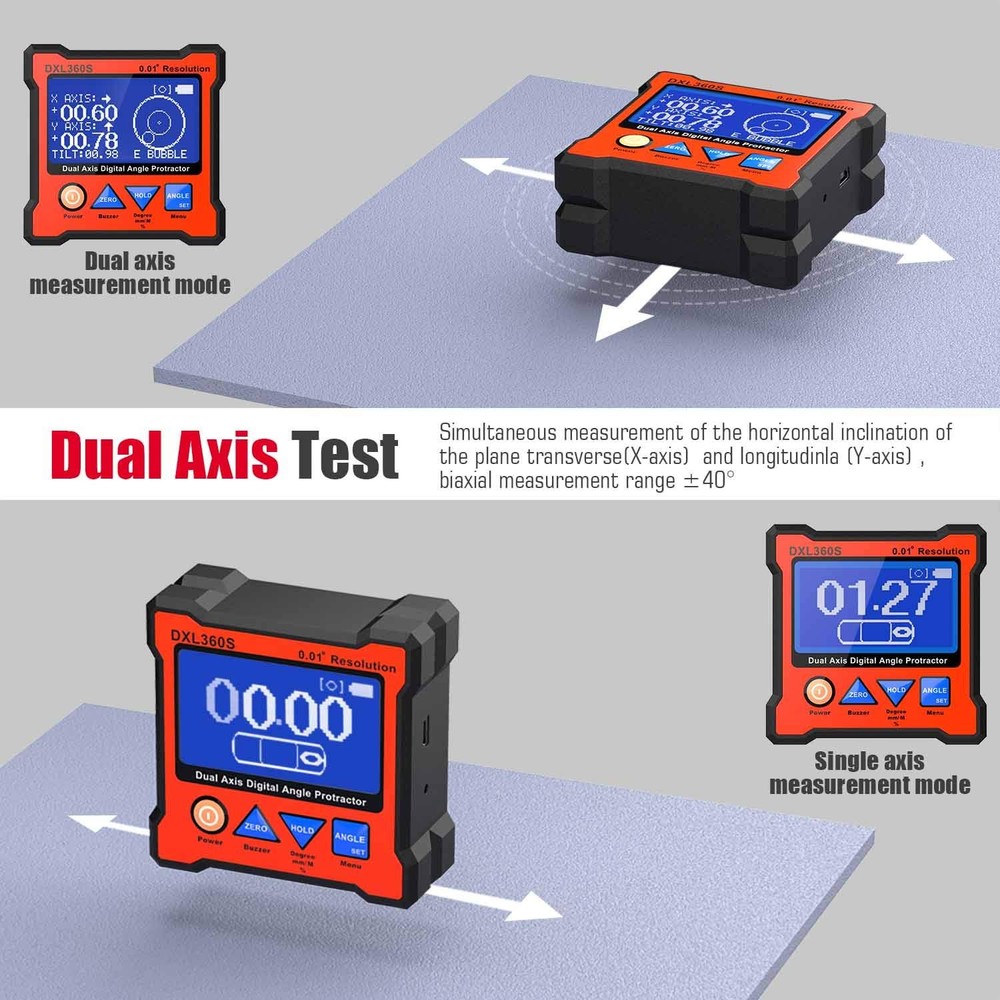 Dual Axis Digital Angle Protractor, Digital Level Angle Gauge GYRO + Gravity ...