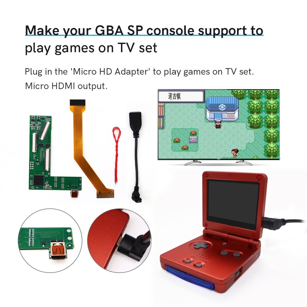 HDMI Kit GBA SP HDMI Adapter Kit For Backlight IPS Gameboy Advance Mod Console