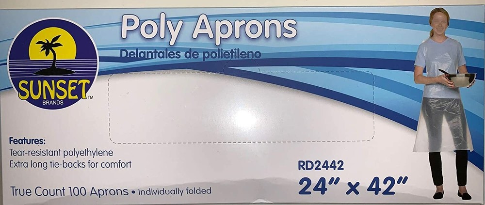 100 Poly Aprons Folded-Tear Resistant Polyethylene Extra Long Tie Sunset 24"x42"