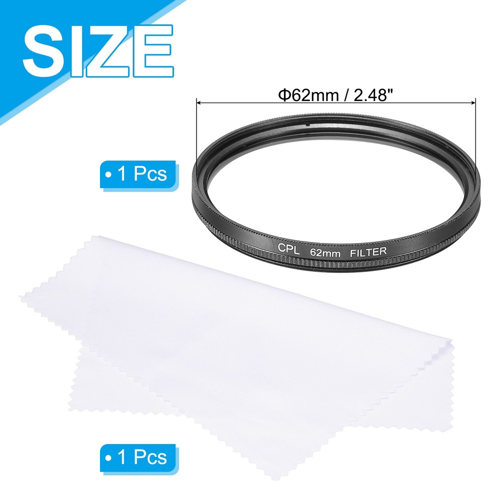 62mm Circular Polarizer Filter, Polarizing Filter with Cleaning Cloth