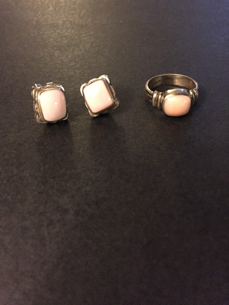 Sterling Silver Pink MOP Ring And Earrings Set