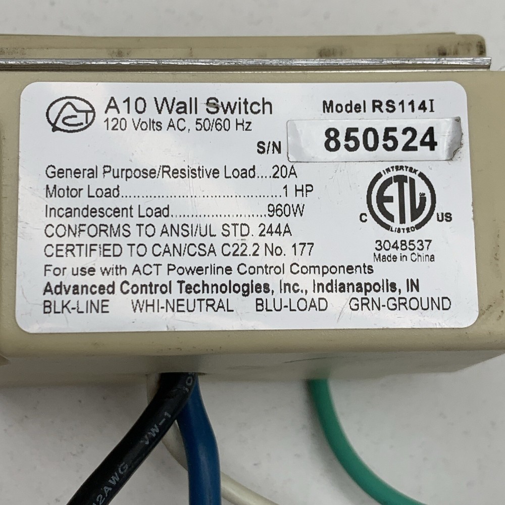 Advanced Control Technologies RS114I A10 Wall Light Switch 20A 960W 120V Ivory