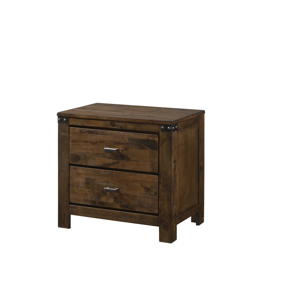 3pc Rustic Style Bedroom Set Brown Queen Panel Bed Chest Nightstand Solid Wood