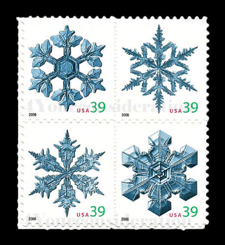 US, #  4101-04 Snowflakes PB4, 4 39c, 2006, MNH