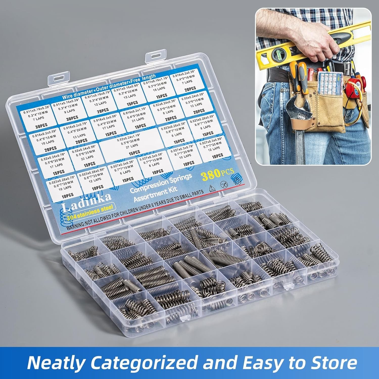 380PCS Stainless Steel Compression Springs Assortment Kit - Small & Tiny Springs