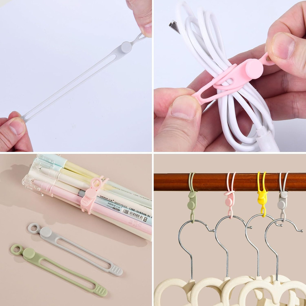 10Pcs Reusable Silicone Cable Ties – Adjustable Cord Organizer with Locking Buck