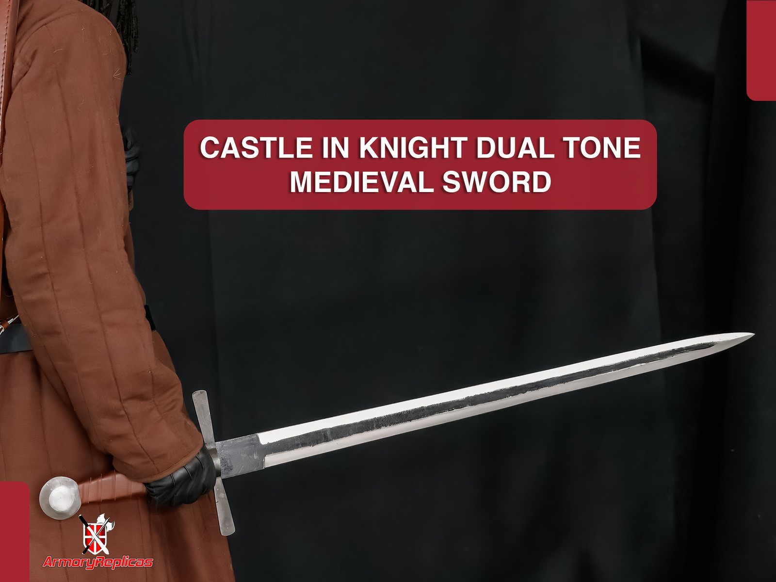 Castle in Knight Medieval Sword 1095 Carbon Steel Dual Tone Blade w/ Sheath