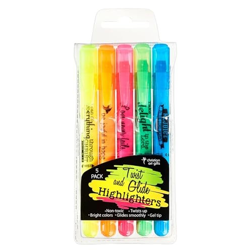 Twist & Glide Gel Multicolor Bible Highlighter Set for Study, 5 Piece Set
