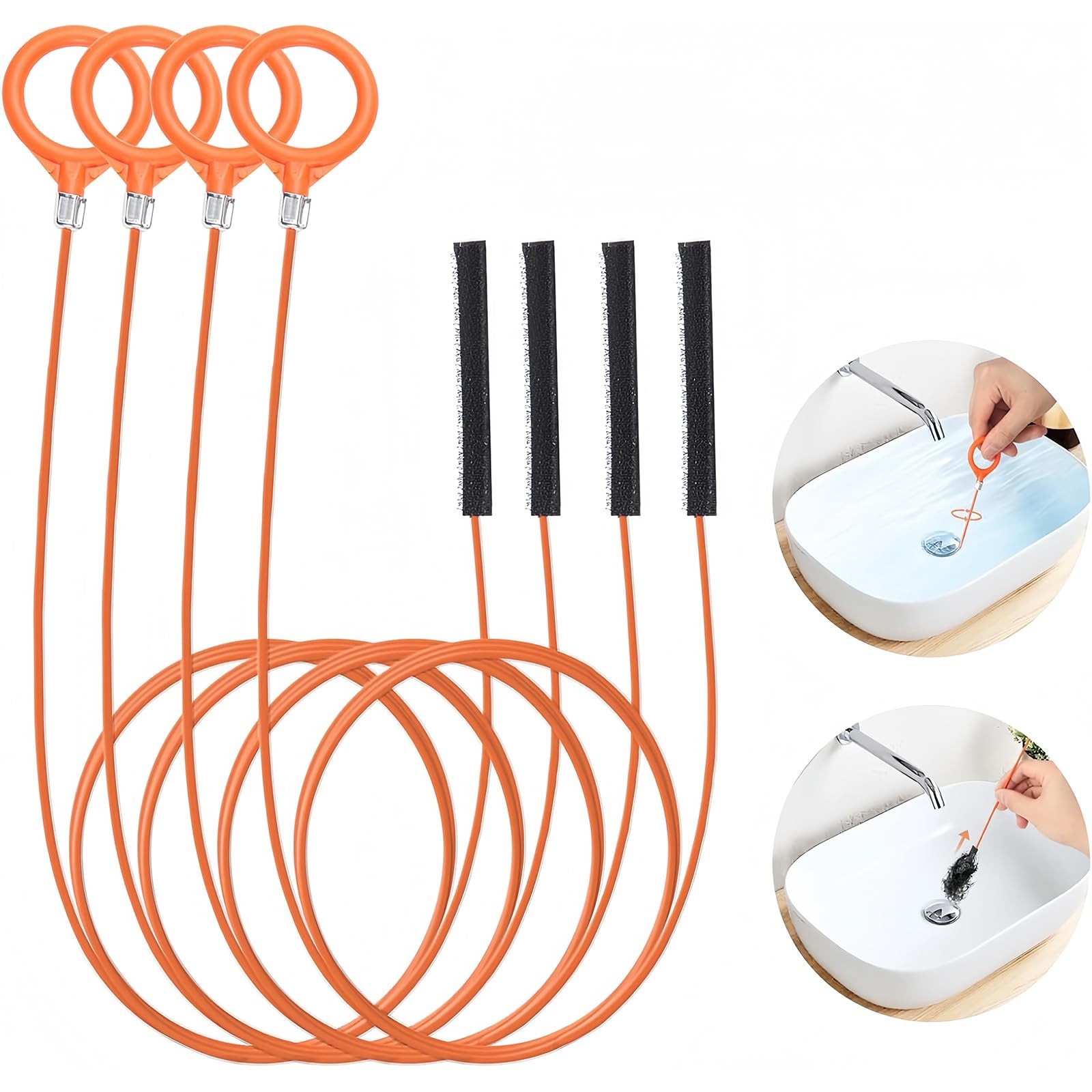 4 Pack 32 Inch Snake Hair Drain Clog Remover Long Flexible Augers Tools