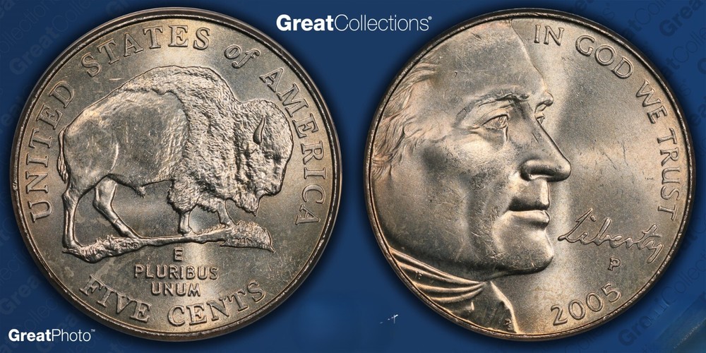 ERROR!  2005-P Jefferson Bison Struck Thru Grease ANACS MS-65...